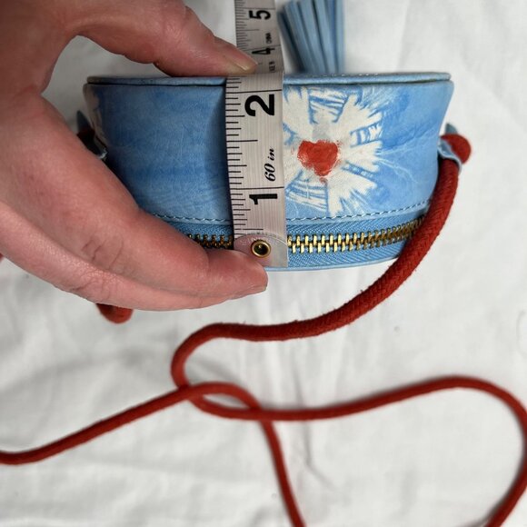 Anthropologie Shibori Round Blue Dyed Leather Boho Crossbody Bag purse - Picture 6 of 10